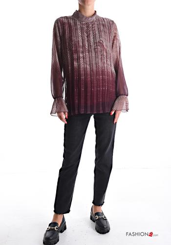 Blusa maniche lunghe chiffon Fantasia optical a collo alto - ph 5