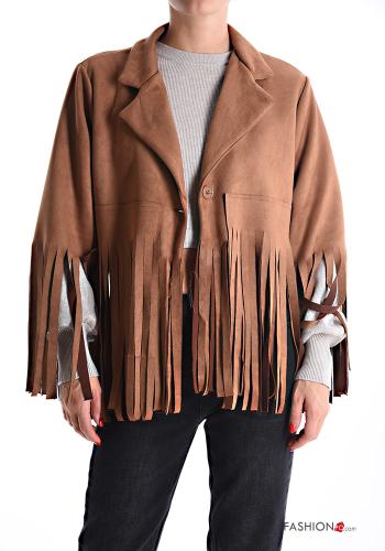 Suede with collar Jacket with buttons without lining with fringe - ph 1