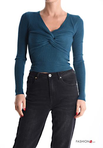 long sleeve mini Top with v-neck with knot - ph 1