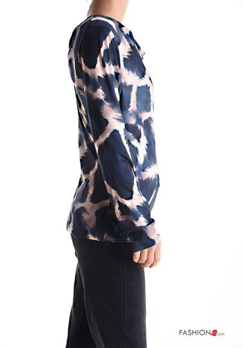 Abstract print long sleeve Blouse with knot boat neckline - ph 3