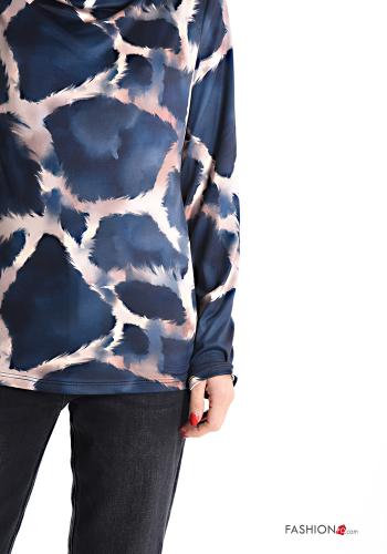 Abstract print long sleeve Blouse with knot boat neckline - ph 4