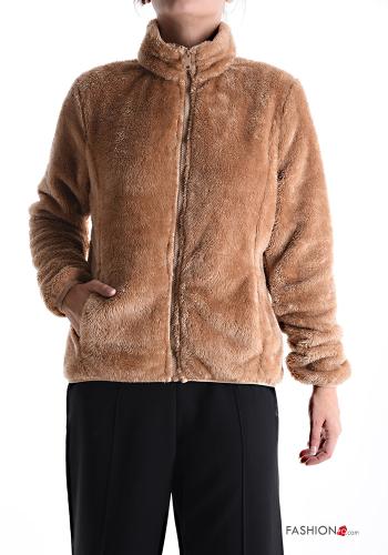faux fur long sleeve Jacket Rollneck without lining with pockets with zip - ph 1