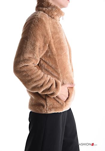 faux fur long sleeve Jacket Rollneck without lining with pockets with zip - ph 3