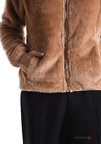 faux fur long sleeve Jacket Rollneck without lining with pockets with zip - ph 4