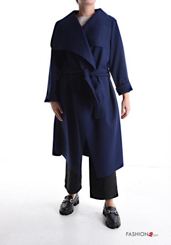 Cappotto maniche lunghe con colletto senza fodera con cintura in stoffa - ph 1