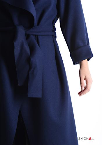 Cappotto maniche lunghe con colletto senza fodera con cintura in stoffa - ph 4
