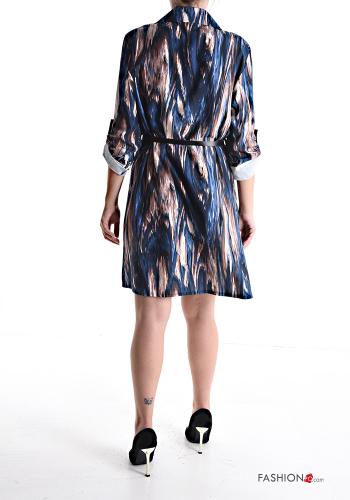 Robe chemise à genoux à collet Imprimé abstrait avec ceinture avec poches à boutons - ph 2
