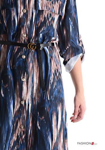 Robe chemise à genoux à collet Imprimé abstrait avec ceinture avec poches à boutons - ph 4