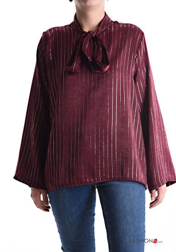Blusa lurex maniche lunghe Fantasia righe con fiocco - ph 1
