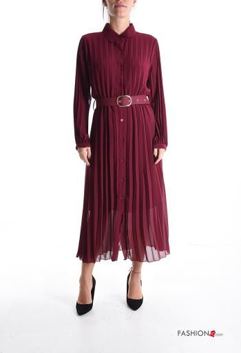 Abito chemisier con colletto chiffon plissé maniche lunghe con fodera con cintura con bottoni - ph 1