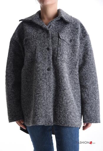lange ärmel mit kragen Jacke mit Knöpfen ohne Futter mit Taschen - ph 1