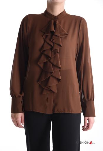 lange ärmel chiffon Hemd mit Volants mit Knöpfen - ph 1