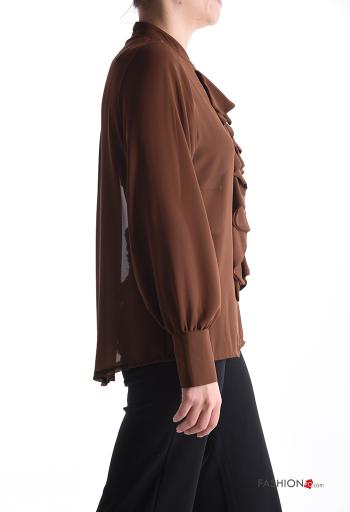 lange ärmel chiffon Hemd mit Volants mit Knöpfen - ph 3