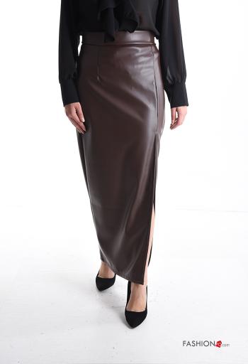 Gonna lungo ecopelle vita alta con zip con spacco - ph 1