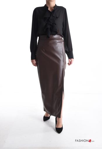 Gonna lungo ecopelle vita alta con zip con spacco - ph 5