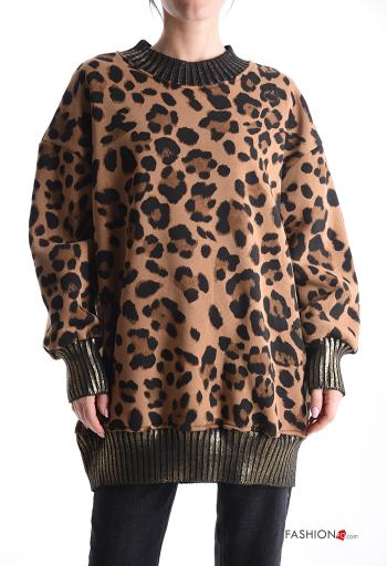 Felpa in Cotone lungo maniche lunghe girocollo Fantasia animalier - ph 1