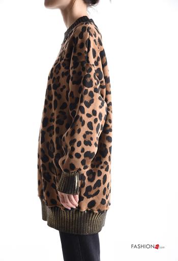 Felpa in Cotone lungo maniche lunghe girocollo Fantasia animalier - ph 3