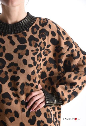 Felpa in Cotone lungo maniche lunghe girocollo Fantasia animalier - ph 4