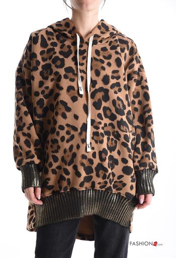 Felpa in Cotone lungo Fantasia animalier con cappuccio - ph 1