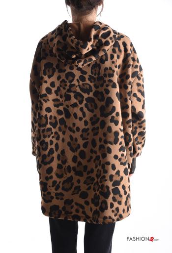 Felpa in Cotone lungo Fantasia animalier con cappuccio - ph 2