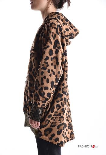 Felpa in Cotone lungo Fantasia animalier con cappuccio - ph 3
