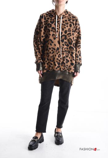 Felpa in Cotone lungo Fantasia animalier con cappuccio - ph 5