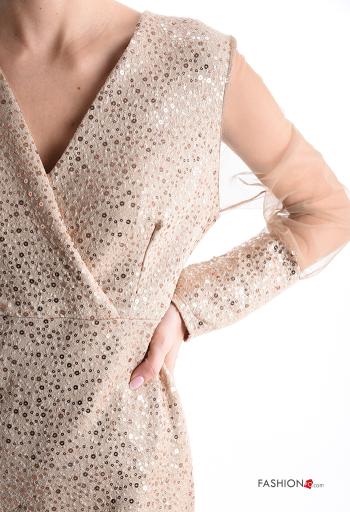 Abito maniche lunghe maniche in tulle corto con paillettes scollo a V - ph 4