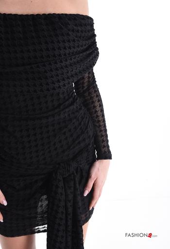 Abito maniche lunghe corto Fantasia pied de poule scollo alla bardot - ph 4