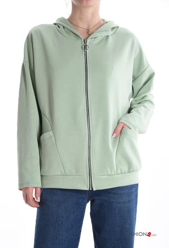 Felpa con zip con tasche con cappuccio - ph 1