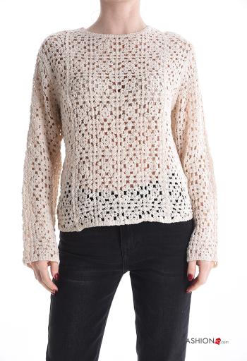 Besticktes Muster lange ärmel u-boot ausschnitt häckeln Strickpullover aus Baumwolle