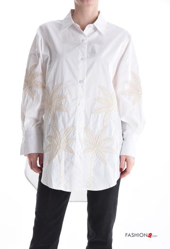 Camicia in Cotone maniche lunghe con colletto Fantasia ricamata con bottoni