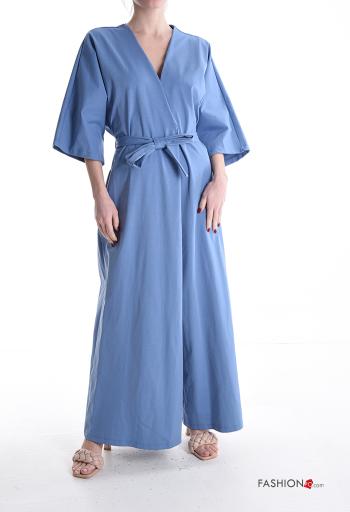 wide leg Overall mit Taschen 3/4 ärmel mit stoffgürtel mit V-Ausschnitt