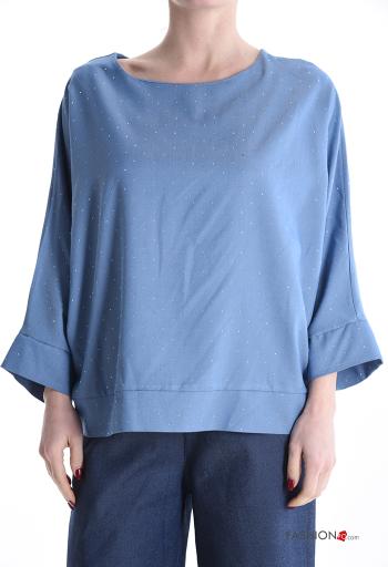 Blusa brillante maniche lunghe girocollo