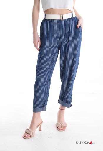 Streifenmuster Hose mit Gürtel mit gummizug mit Taschen - ph 1