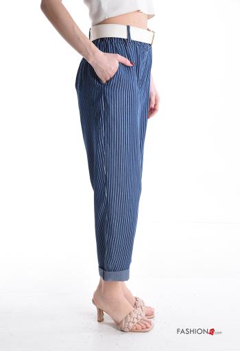 Streifenmuster Hose mit Gürtel mit gummizug mit Taschen - ph 3