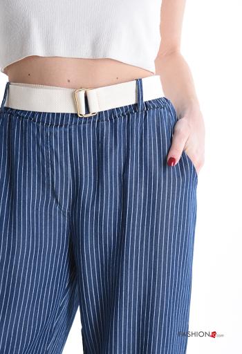 Streifenmuster Hose mit Gürtel mit gummizug mit Taschen - ph 4