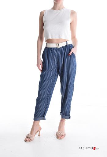Streifenmuster Hose mit Gürtel mit gummizug mit Taschen - ph 5