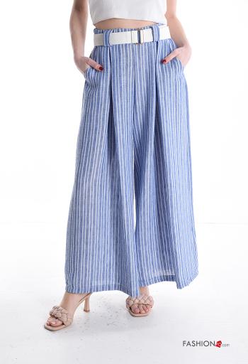 Streifenmuster wide leg Hose aus Baumwolle mit Gürtel mit gummizug mit Taschen