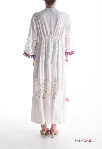 Vestido de Algodón encaje manga larga Patrón bordado con volantes con cuello en v - ph 2