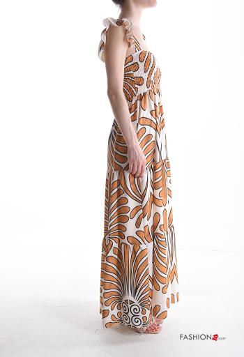 Vestido largo manga corta espalda descubierta Estampado abstracto con elástico - ph 3