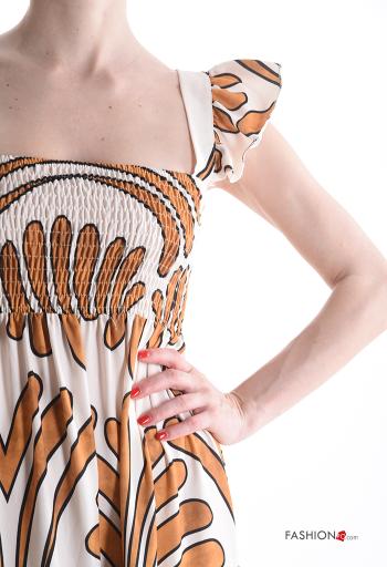 Vestido largo manga corta espalda descubierta Estampado abstracto con elástico - ph 4