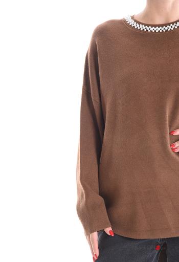 lange ärmel u-boot ausschnitt Strickpullover mit Perlen - ph 4