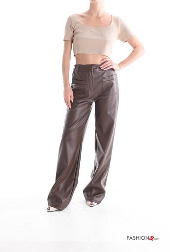 Pantalone lungo ecopelle vita alta con tasche con bottoni con zip - ph 5