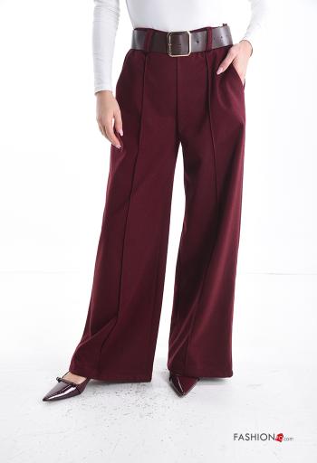 high waist wide leg Trousers with belt with pockets - ph 1