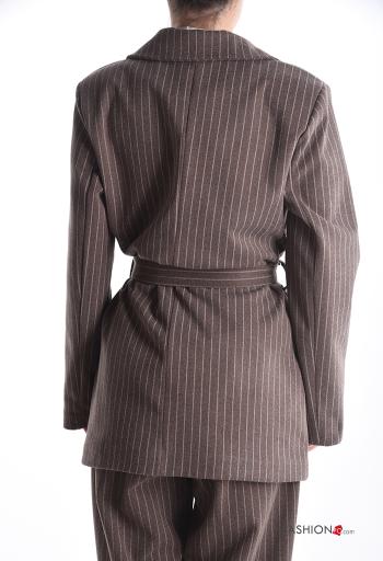 Striped long sleeve Coat with buttons with fabric belt - ph 2