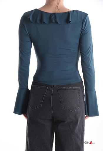 Blusa manga comprida com folhos gola V - ph 2