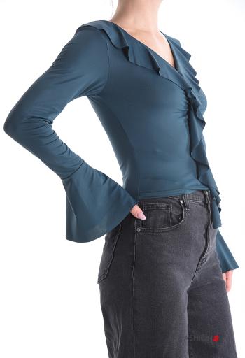 Blusa manga comprida com folhos gola V - ph 3