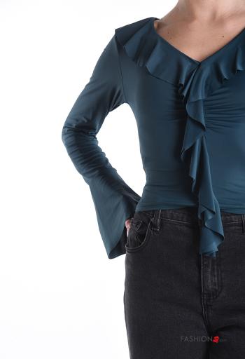 Blusa manga comprida com folhos gola V - ph 4
