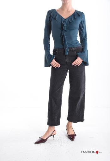 Blusa manga comprida com folhos gola V - ph 5