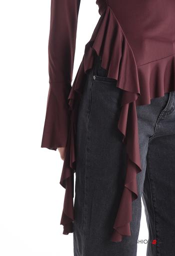 Blusa manga larga manga volante cuello redondo con volantes - ph 4